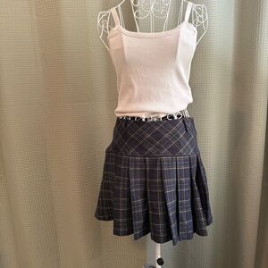 Gray and Black Pleated Mini Skater Skirt for Work